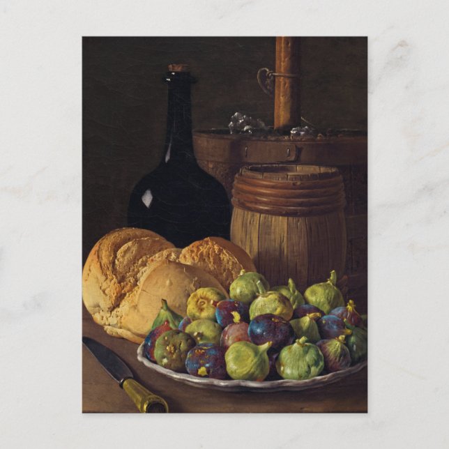 Still Life with Figs and Bread  by Luis Melendez Holiday Postcard (Front)