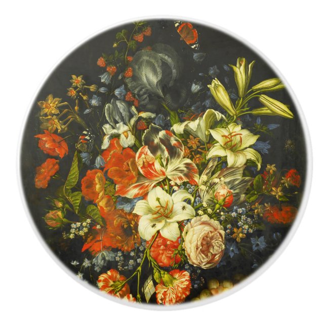 Still Life with Flowers and Fruit  Ceramic Knob (Front)