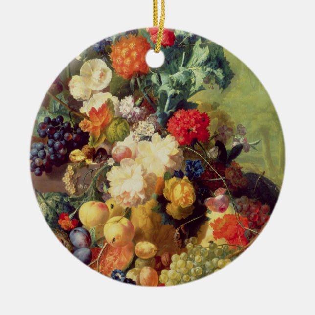 Still Life with Flowers and Fruit Ceramic Tree Decoration (Front)