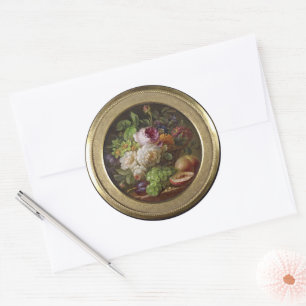 Still Life with Flowers and Fruit, fine art, Class Classic Round Sticker
