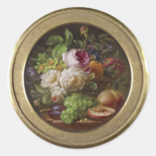 Still Life with Flowers and Fruit, fine art, Classic Round Sticker