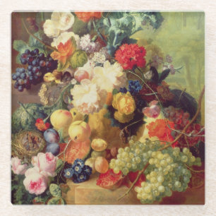 Still Life with Flowers and Fruit Glass Coaster