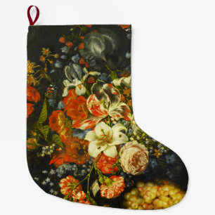 Still Life with Flowers and Fruit  Large Christmas Stocking