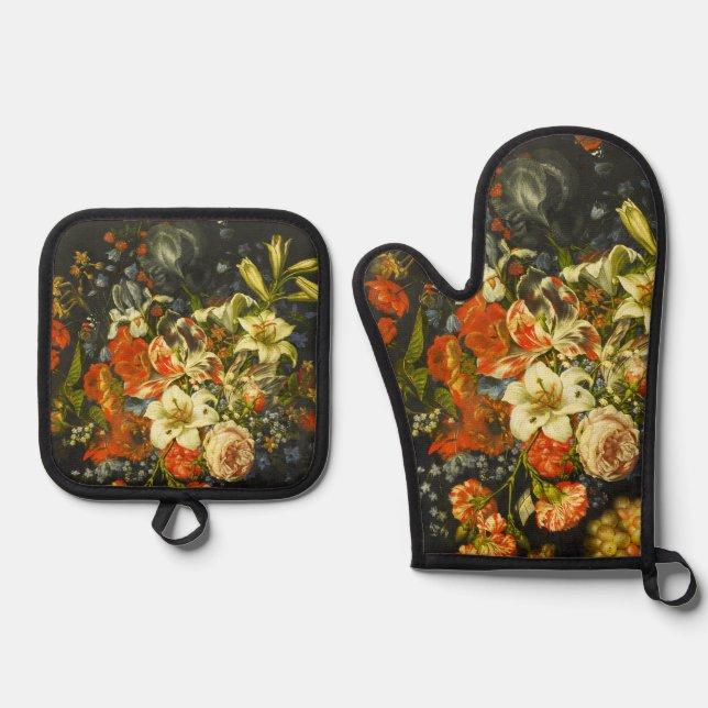 Still Life with Flowers and Fruit  Oven Mitt & Pot Holder Set (Front)
