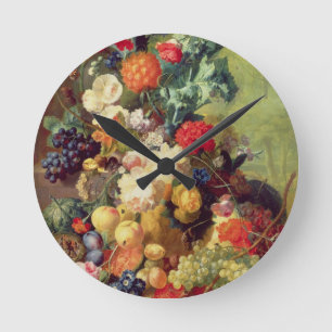 Still Life with Flowers and Fruit Round Clock