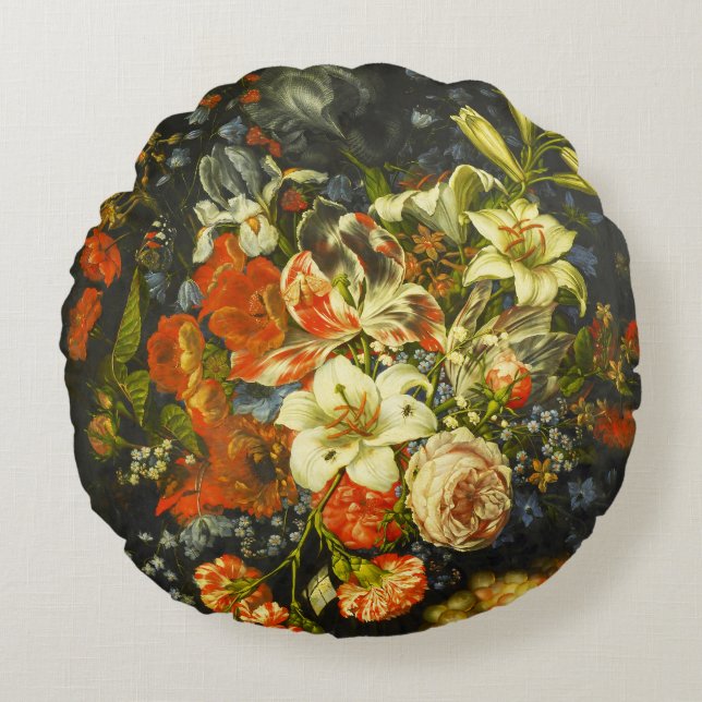 Still Life with Flowers and Fruit  Round Cushion (Front)