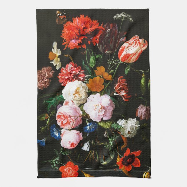 Still Life with Flowers in a Glass Vase Classic Tea Towel (Vertical)