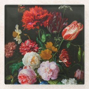 Still Life with Flowers in a Glass Vase Glass Coaster