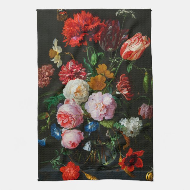 Still Life with Flowers in a Glass Vase  Tea Towel (Vertical)