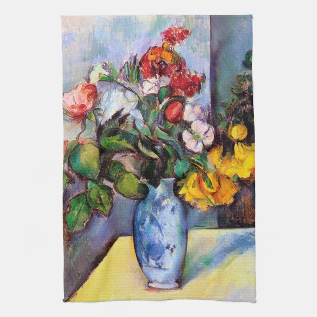 Still Life with Flowers in a Vase, Paul Cezanne Tea Towel (Vertical)
