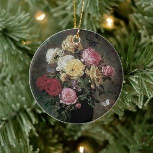 Still Life with Flowers in Vase by Olaf Hermansen Ceramic Tree Decoration