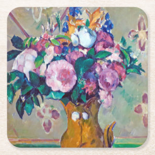 Still Life with Flowers, Paul Cezanne Square Paper Coaster