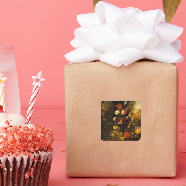 Still life with flowers  square sticker (Party)