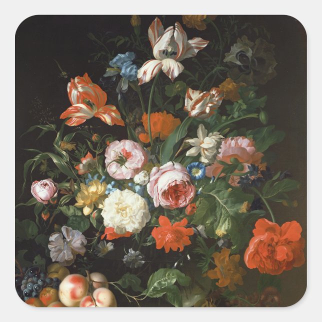 Still life with flowers square sticker (Front)