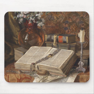 Still life with folios and cherry blossoms mouse mat