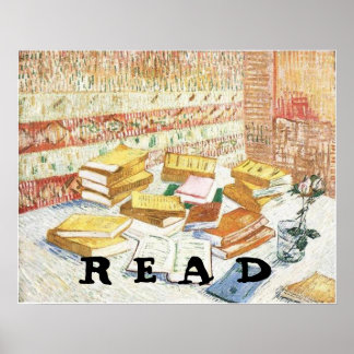 Still Life with French Novels and a Rose, R E A D Poster