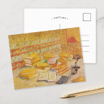 Still Life with French Novels | Vincent van Gogh Postcard<br><div class="desc">Still Life with French Novels and Glass with a Rose (1887) by Dutch post-impressionist artist Vincent Van Gogh. Original artwork is an oil on canvas depicting an stacks of books in warm yellow tones.

Use the design tools to add custom text or personalise the image.</div>