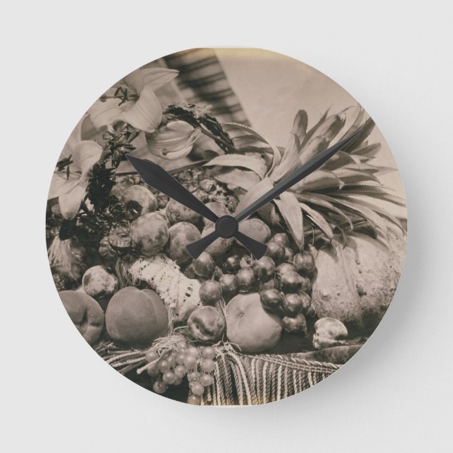 Still Life with Fruit, 1860 (sepia photo) Round Clock (Front)