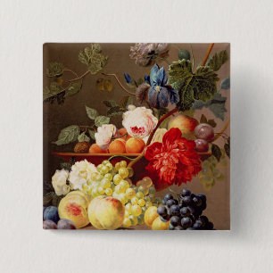 Still life with fruit and flowers 15 cm square badge