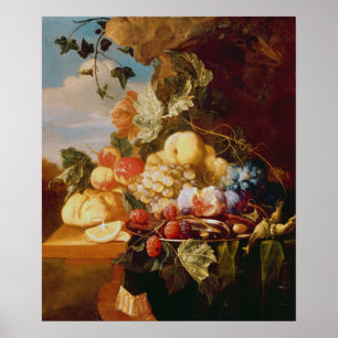 Still life with fruit and flowers poster