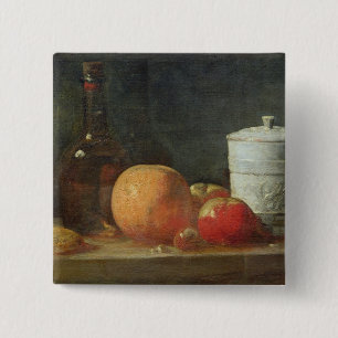 Still Life with Fruit and Wine Bottle 15 Cm Square Badge