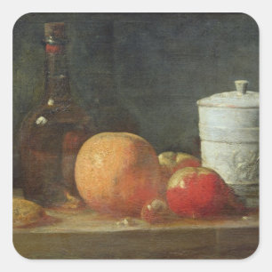 Still Life with Fruit and Wine Bottle Square Sticker