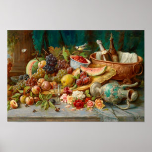 Still Life with Fruit and Wine Cooler by Zatzka Poster