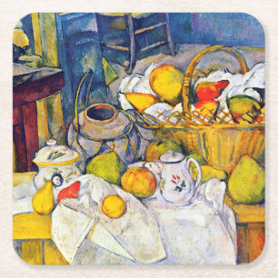 Still Life with Fruit Basket, Paul Cezanne Square Paper Coaster