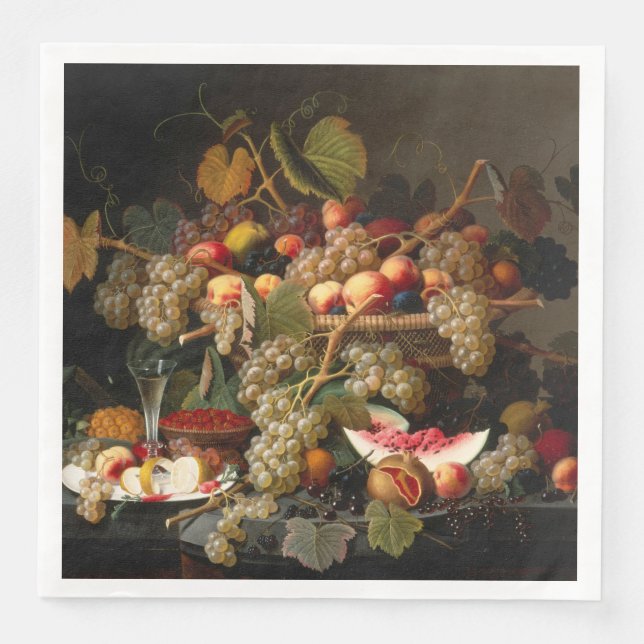 Still Life with fruit, oysters and wine painting Napkin (Front)