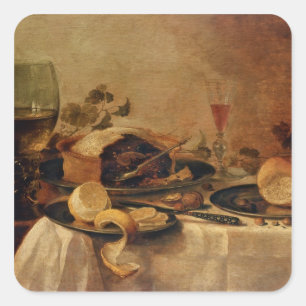 Still Life with Fruit Pie, 1635 Square Sticker