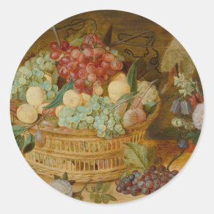 Still life with fruits in a basket - Issak Soreau Classic Round Sticker