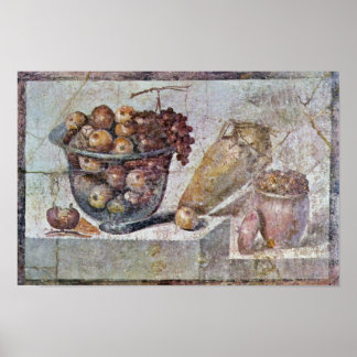 Still Life With Glass Bowl Of Fruit And Vases, Poster