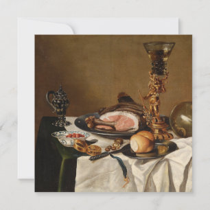 Still life with ham, books and ornamental vessels 