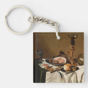 Still life with ham, books and ornamental vessels  key ring