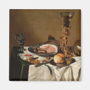 Still life with ham, books and ornamental vessels  magnet