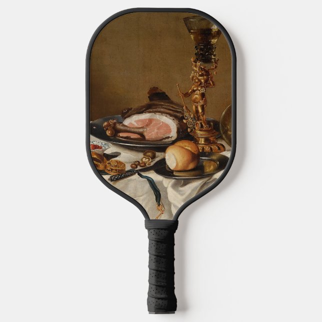 Still life with ham, books and ornamental vessels  pickleball paddle (Front)