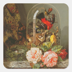 Still Life with Humming Bird in a Glass Dome Square Sticker