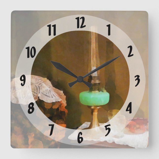 Still Life With Hurricane Lamp Square Wall Clock (Front)