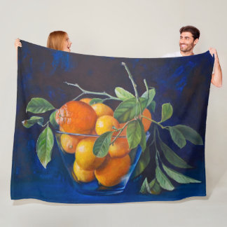 Still Life with Lemons and Orange Branch Fleece Blanket