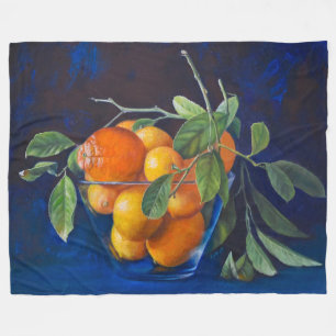 Still Life with Lemons and Orange Branch Fleece Blanket