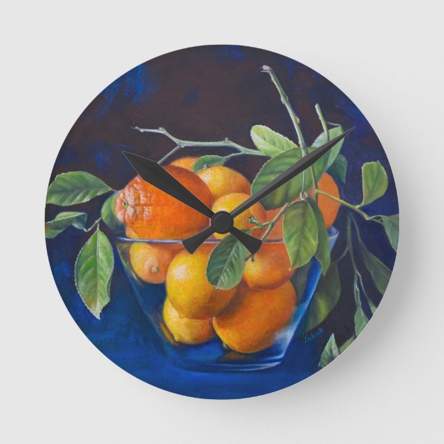 Still Life with Lemons and Orange Branch Round Clock (Front)
