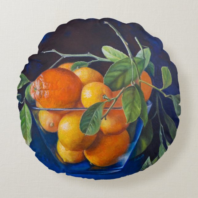 Still Life with Lemons and Orange Branch Round Cushion (Front)