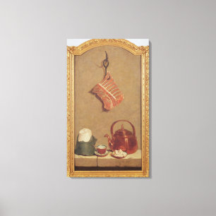 Still Life with meat, kettle and cup Canvas Print