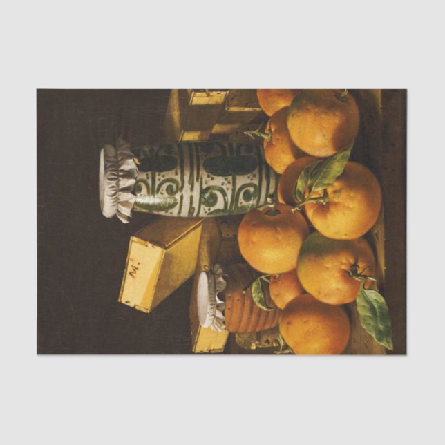 Still Life with Oranges, Jars, and Boxes of Sweets Tissue Paper (Front)