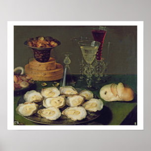 Still Life with Oysters and Glasses (oil on panel) Poster