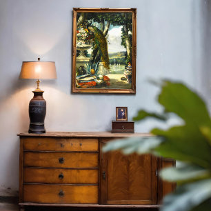 Still life with peacock, flowers,Diaz de La Peña Poster