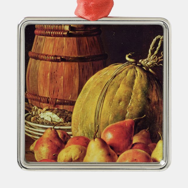 Still Life with pears, melon and barrel Metal Tree Decoration (Front)