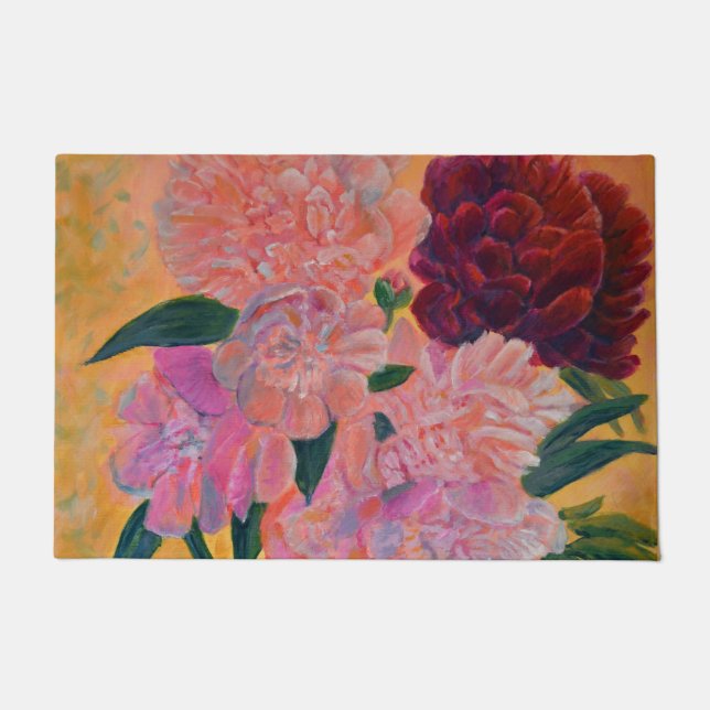 Still Life with Peonies Painting  Doormat (Front)