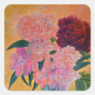 Still Life with Peony bouquet Square Sticker
