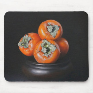 Still Life with Persimmons on Black Background Mouse Mat